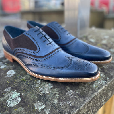 Barker McClean - Navy Hand Painted / Chocolate Suede UK 15